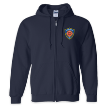 Load image into Gallery viewer, LEISURE WEAR- Hancock Fire Department Full Zip Hooded Sweatshirt (Full Color Logo w/back)