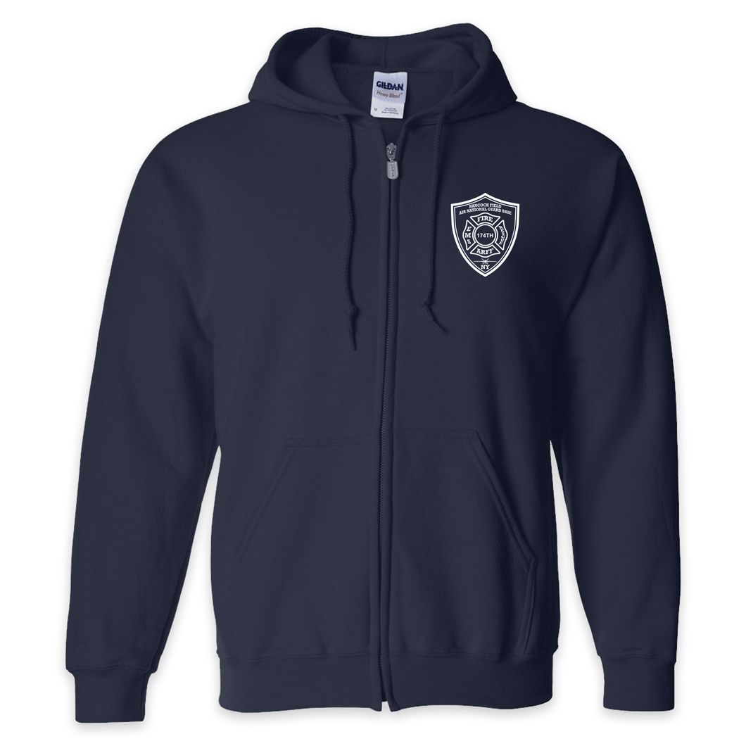 LEISURE WEAR- Hancock Fire Department Full Zip Hooded Sweatshirt (Front Only White Logo)