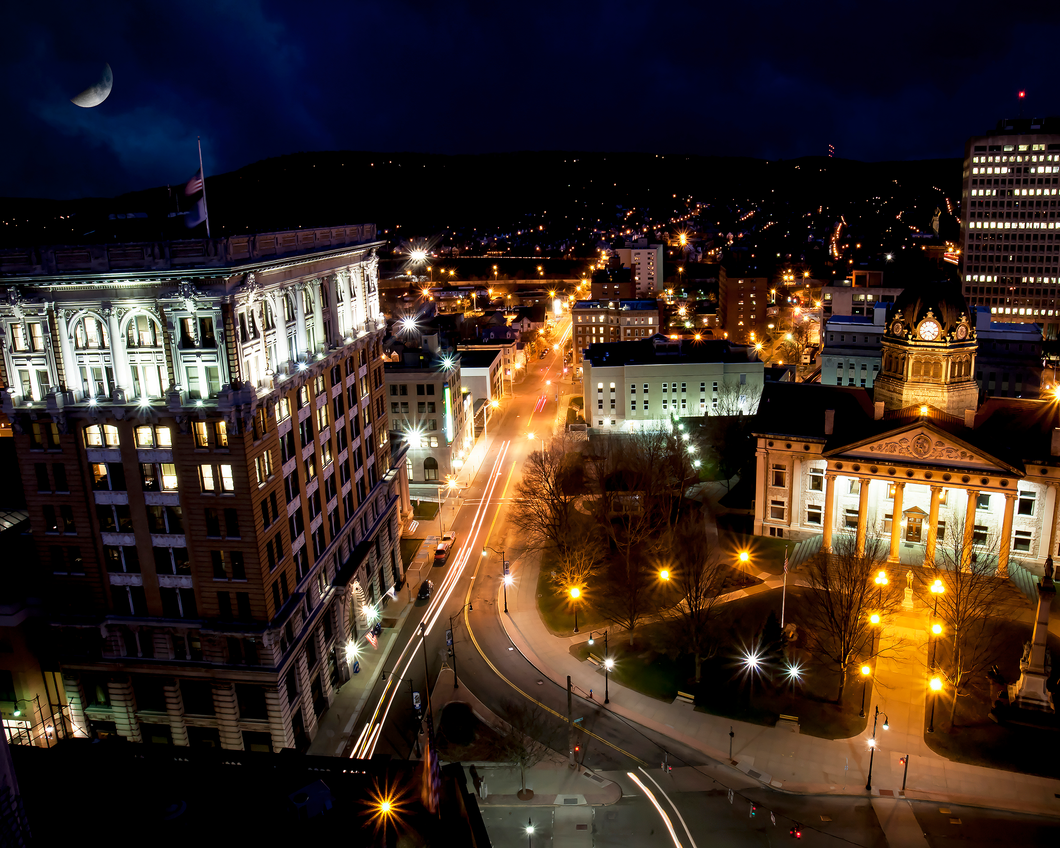 Moonrise Over Binghamton Framed Photo Print